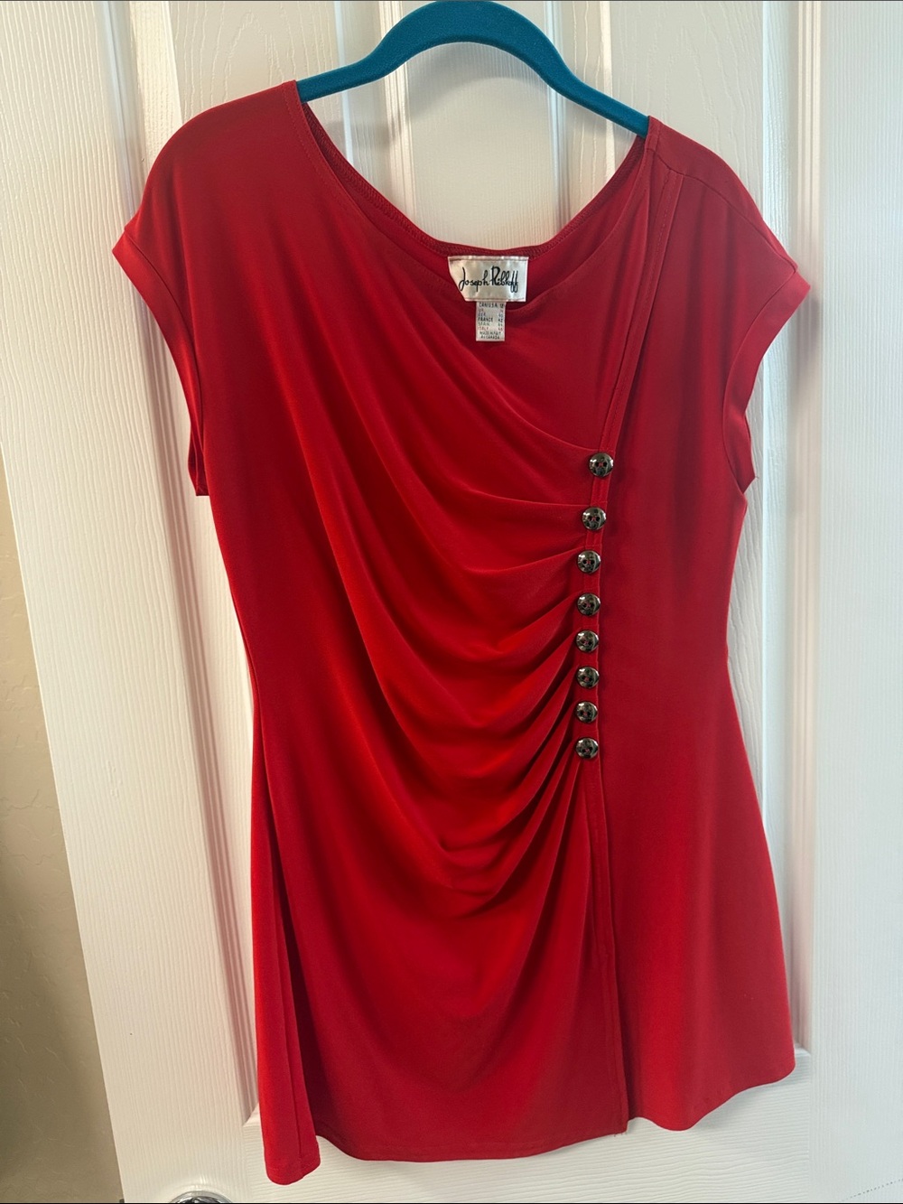 Joseph Ribkoff Red Draped Button-Accent Tunic